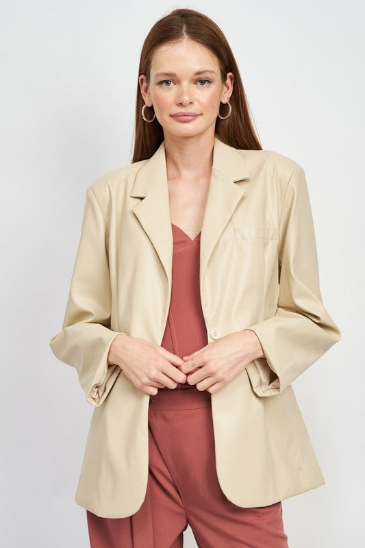 Perfect Duet Oversized Faux Leather Blazer Jacket - Oyster-Avah
