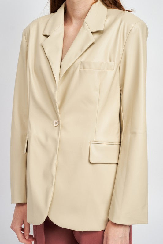 Perfect Duet Oversized Faux Leather Blazer Jacket - Oyster-Avah