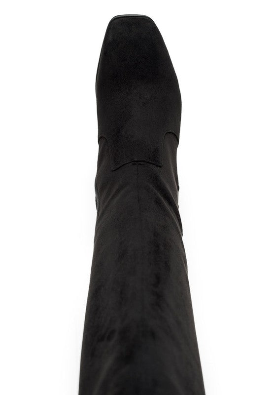 Shadow Chic Knee-High Suede Boots-Black-Avah