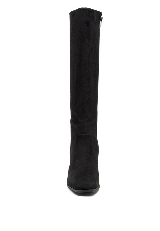 Shadow Chic Knee-High Suede Boots-Black-Avah