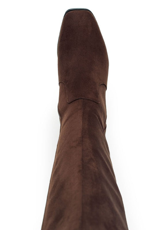 Shadow Chic Knee-High Suede Boots-Brown-Avah