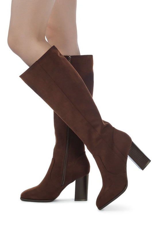 Shadow Chic Knee-High Suede Boots-Brown-Avah