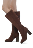 Shadow Chic Knee-High Suede Boots-Brown-Avah