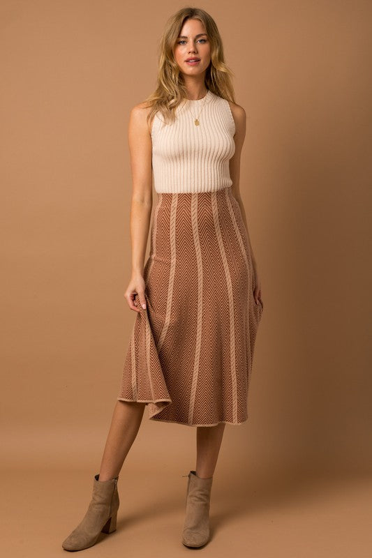 Fall Spice Herringbone Stripe Sweater Skirt - Cinnamon-Avah