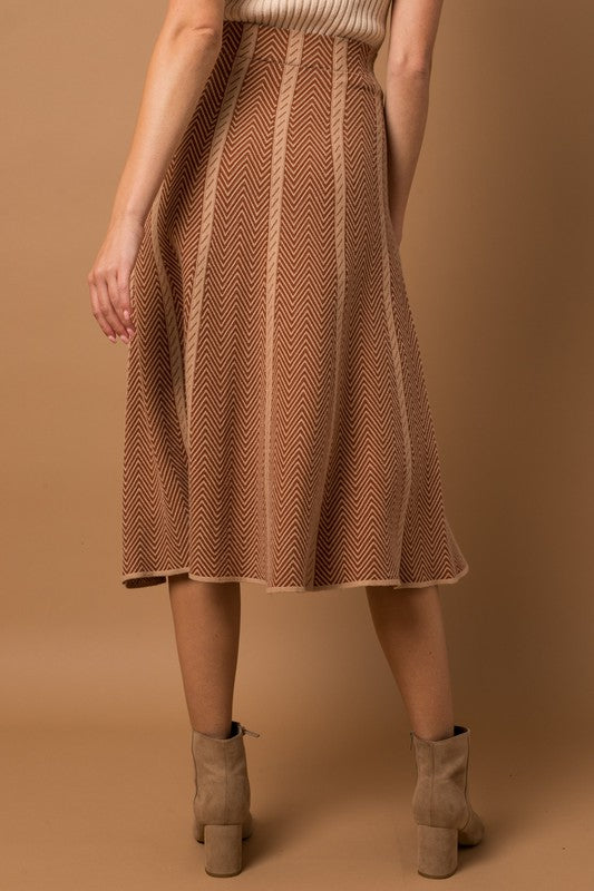 Fall Spice Herringbone Stripe Sweater Skirt - Cinnamon-Avah