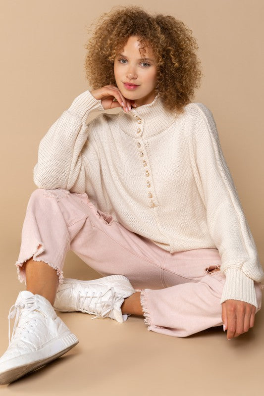 Air Of Sophistication Mock Neck Knit Sweater - Almond Cream - Avah