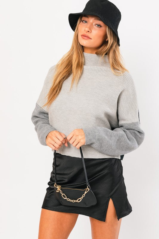 Bold Statement Color Block Sweater -Gray-Avah