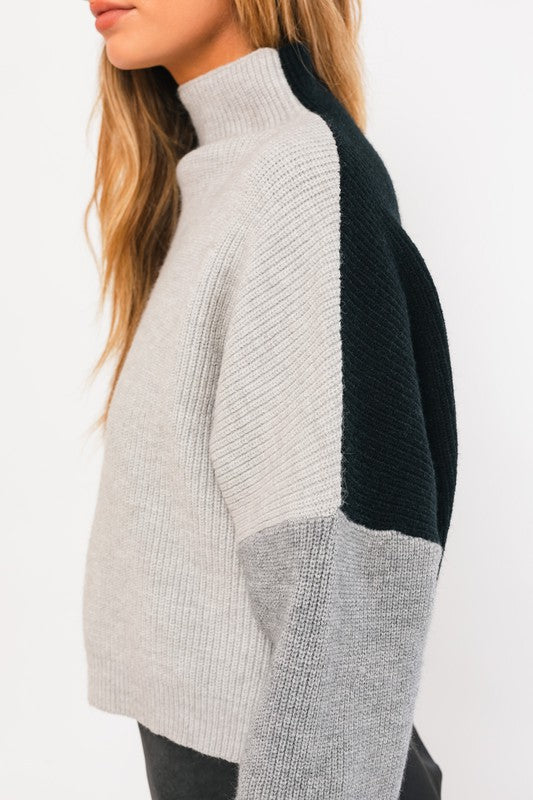 Bold Statement Color Block Sweater -Gray-Avah