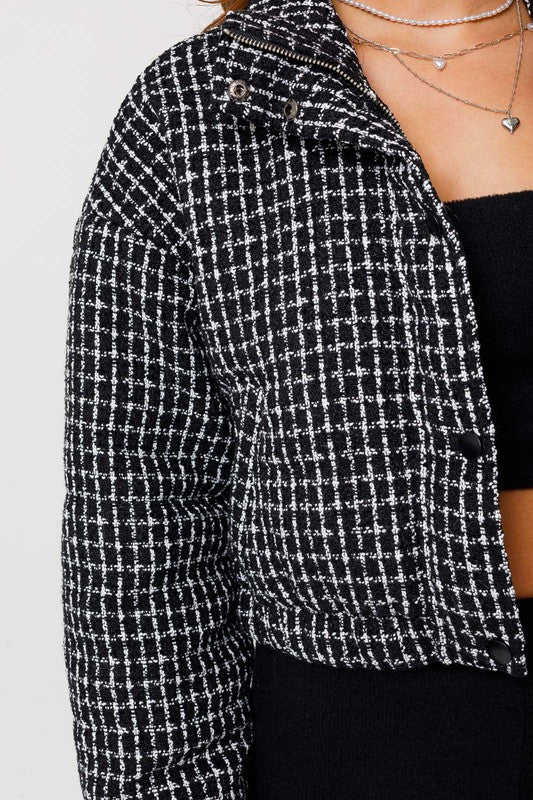 Highlands Cropped Puffer Jacket -Black/White-Avah