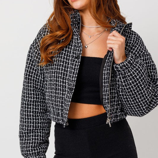 Highlands Cropped Puffer Jacket -Black/White-Avah