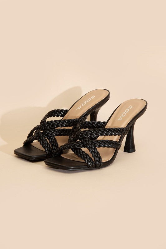 Kelly Ann Double Cross Braided Heels - Black-Avah