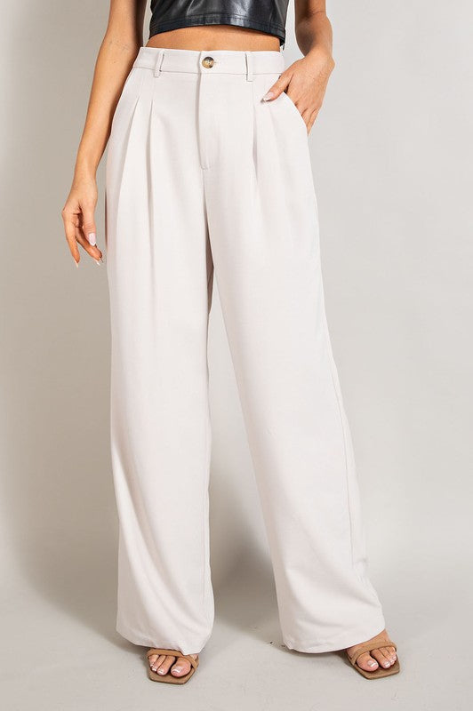 Timeless Straight Leg Trouser Pants-Oatmeal-Avah Couture