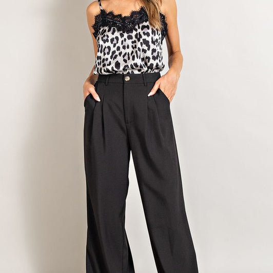 Timeless Straight Leg Trouser Pants-Black-Avah Couture