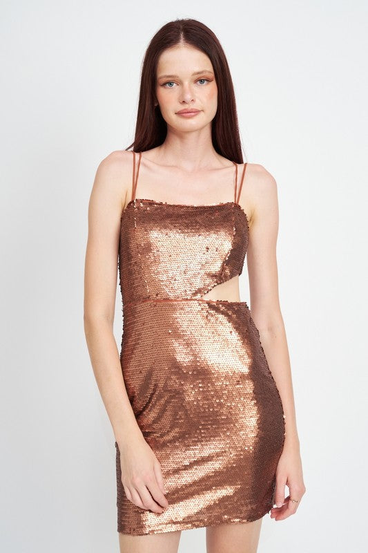 Starlight Soirée Cut-Out Sequin Mini Dress - Rust-Avah