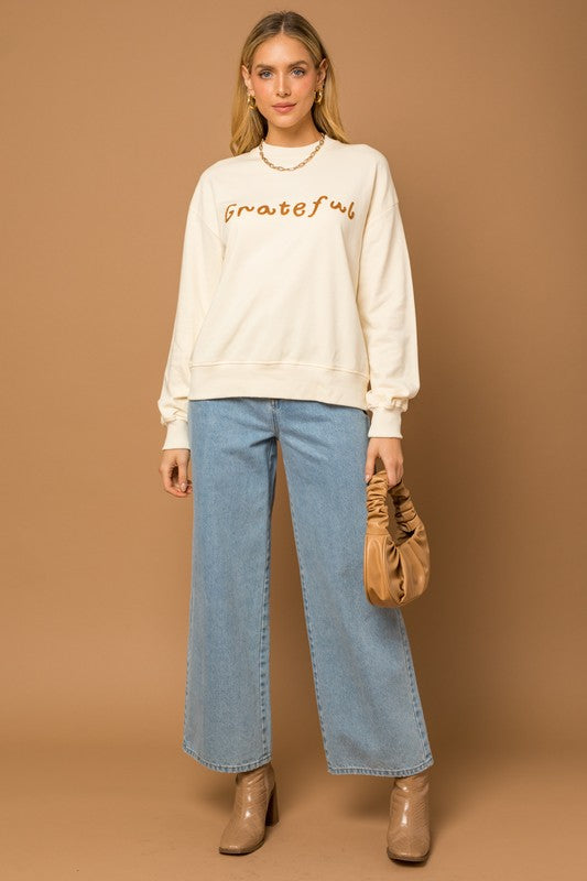Embrace Gratitude Crewneck Long Sleeve Sweatshirt-Cream-Avah