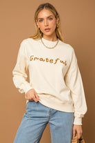Embrace Gratitude Crewneck Long Sleeve Sweatshirt-Cream-Avah