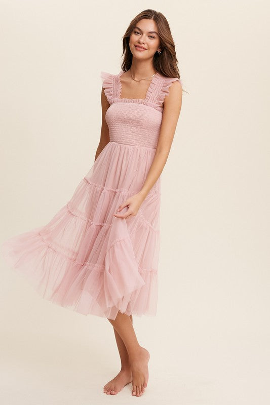 Lovely Day Smocked Ruffle Midi Dress - Mauve-Avah