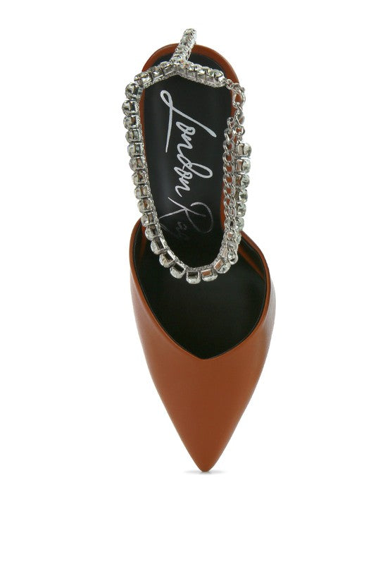 Glamour Gleam Rhinestone Pointed Toe Pumps-Brown-Avah