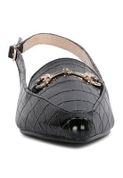 Temptation Croc Slingback Flat Sandals-Black-Avah