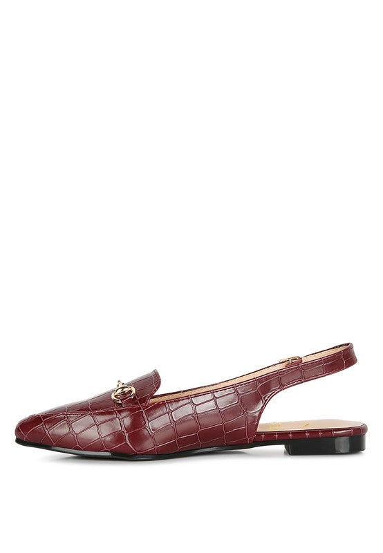 Temptation Croc Slingback Flat Sandals-Burgundy-Avah