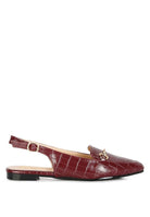 Temptation Croc Slingback Flat Sandals-Burgundy-Avah