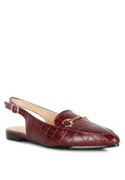 Temptation Croc Slingback Flat Sandals-Burgundy-Avah