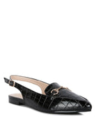 Temptation Croc Slingback Flat Sandals-Black-Avah