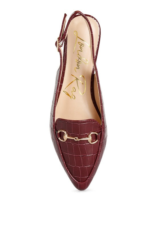 Temptation Croc Slingback Flat Sandals-Burgundy-Avah