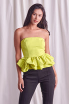 Simply Stunning Strapless Peplum Top-Lime Green-Avah