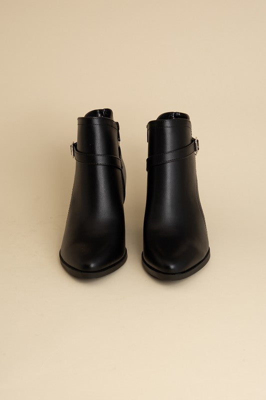 Ankle Boots With Buckle Detail - Black-Avah