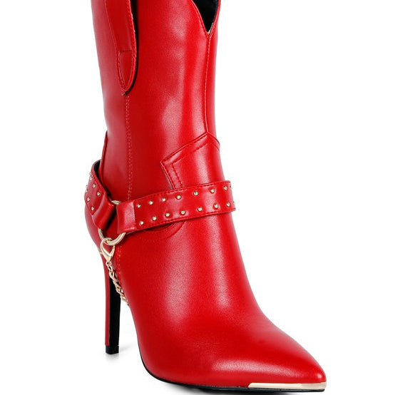 Pro Tip High Heeled Cult Ankle Boot-Red-Avah