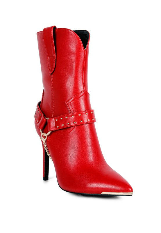 Pro Tip High Heeled Cult Ankle Boot-Red-Avah