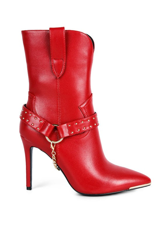 Pro Tip High Heeled Cult Ankle Boot-Red-Avah