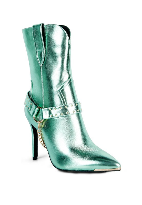 Pro Tip High Heeled Cult Ankle Boot-Green-Avah