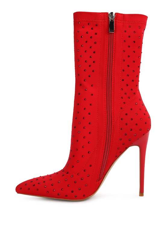 Cherry Lee High Top Knitted Ankle Boot-Red-Avah