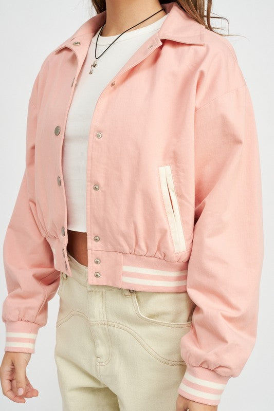 Play It Right Bomber Jacket - Pink-Avah 