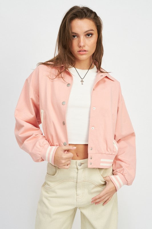 Play It Right Bomber Jacket - Pink-Avah 