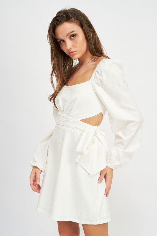 AVAH-Adora Long Sleeve Dress with Side Bow-Off White