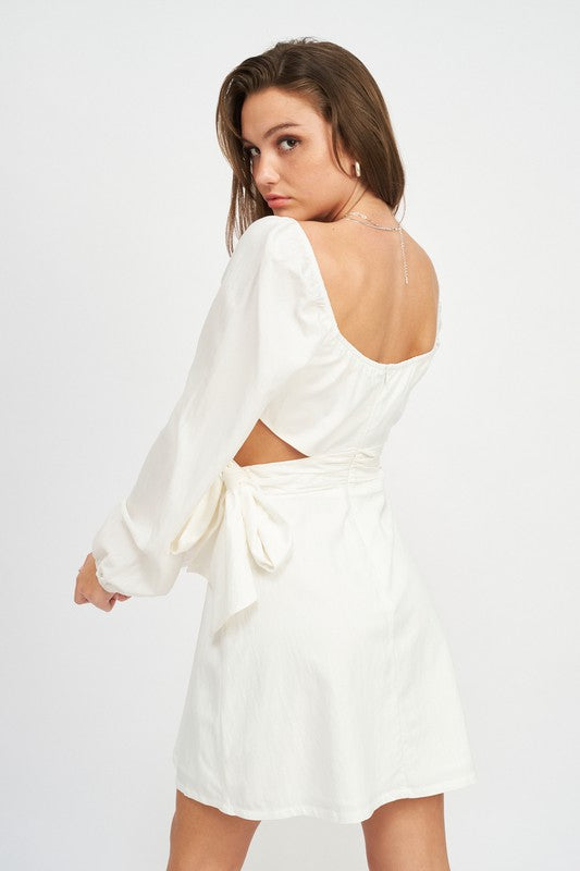 AVAH-Adora Long Sleeve Dress with Side Bow-Off White