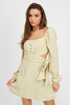 AVAH-Adora Long Sleeve Dress with Side Bow-Sage