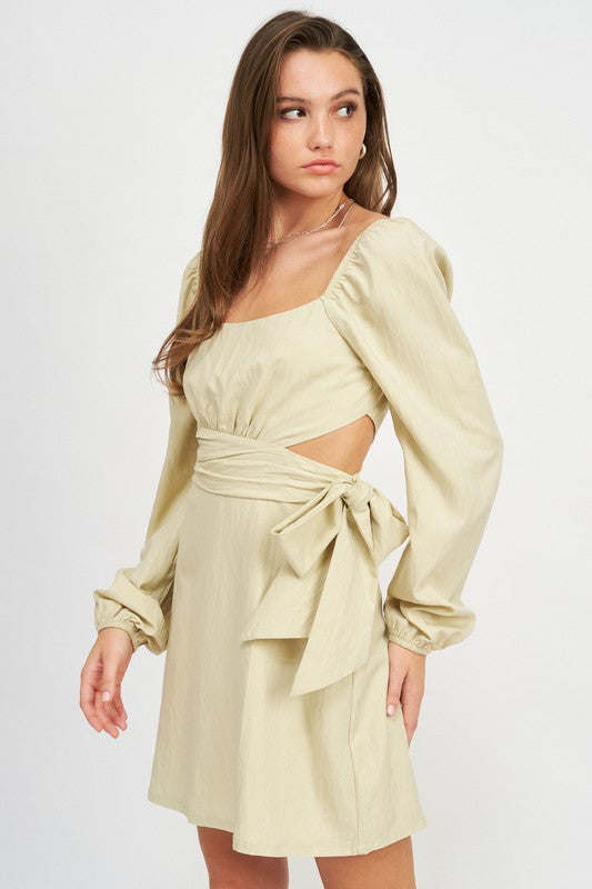 AVAH-Adora Long Sleeve Dress with Side Bow-Sage