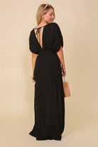 Behold V-Neck Smocked Maxi Dress-Black-Avah Couture