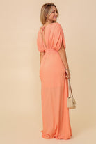 Behold V-Neck Smocked Maxi Dress-Melon Orange-Avah Couture