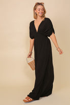 Behold V-Neck Smocked Maxi Dress-Black-Avah Couture