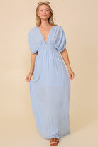 Behold V-Neck Smocked Maxi Dress-Blue-Avah Couture