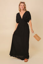 Behold V-Neck Smocked Maxi Dress-Black-Avah Couture