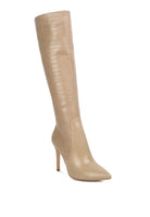 High Indulgent Croc Pointed-Toe Knee High Boots-Nude-Avah