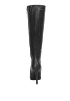 High Indulgent Croc Pointed-Toe Knee High Boots-Black-Avah