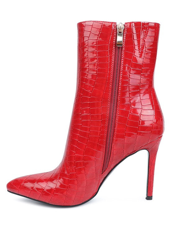 Jasmine Patent Ankle Boots-Red-Avah