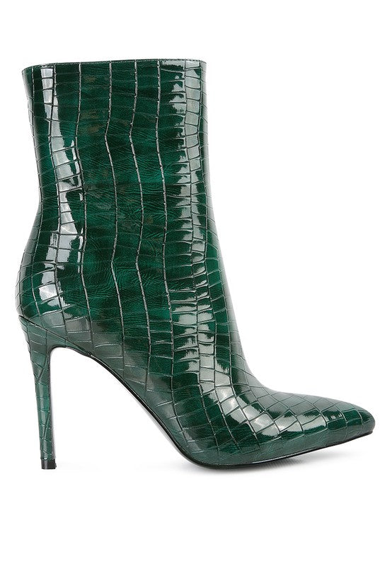 Jasmine Patent Ankle Boots-Dark Green-Avah